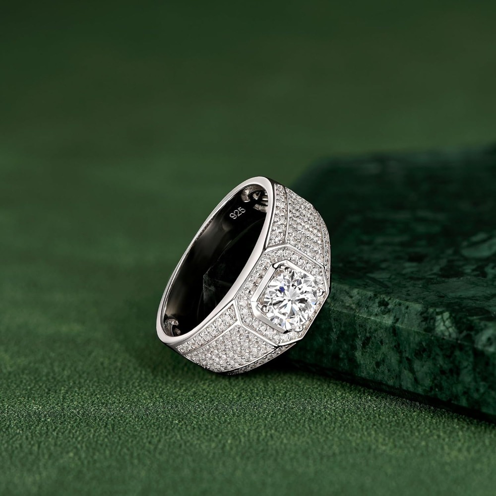 Men's Moissanite Wedding Ring Engagement Ring Single Stone Ring 925 Sterling Silver Ring 1.5 Carat Total Weight D Color VVS1 Clarity, Round Bright Cut, Size 7-14, Formal Settings Ring, Men's Proposal Ring, Vintage Style Ring, Elegant Single - Image 4