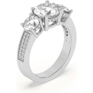 Silver 925 Setting 1-6 Carat Round Four-Prong Setting Triple-Stone Moissanite Ring Engagement/Anniversary/Wedding Ring Women'S Promise Ring Wedding Christmas Gift Birthday Gift Valentine'S Day Gift Love Lasts Forever