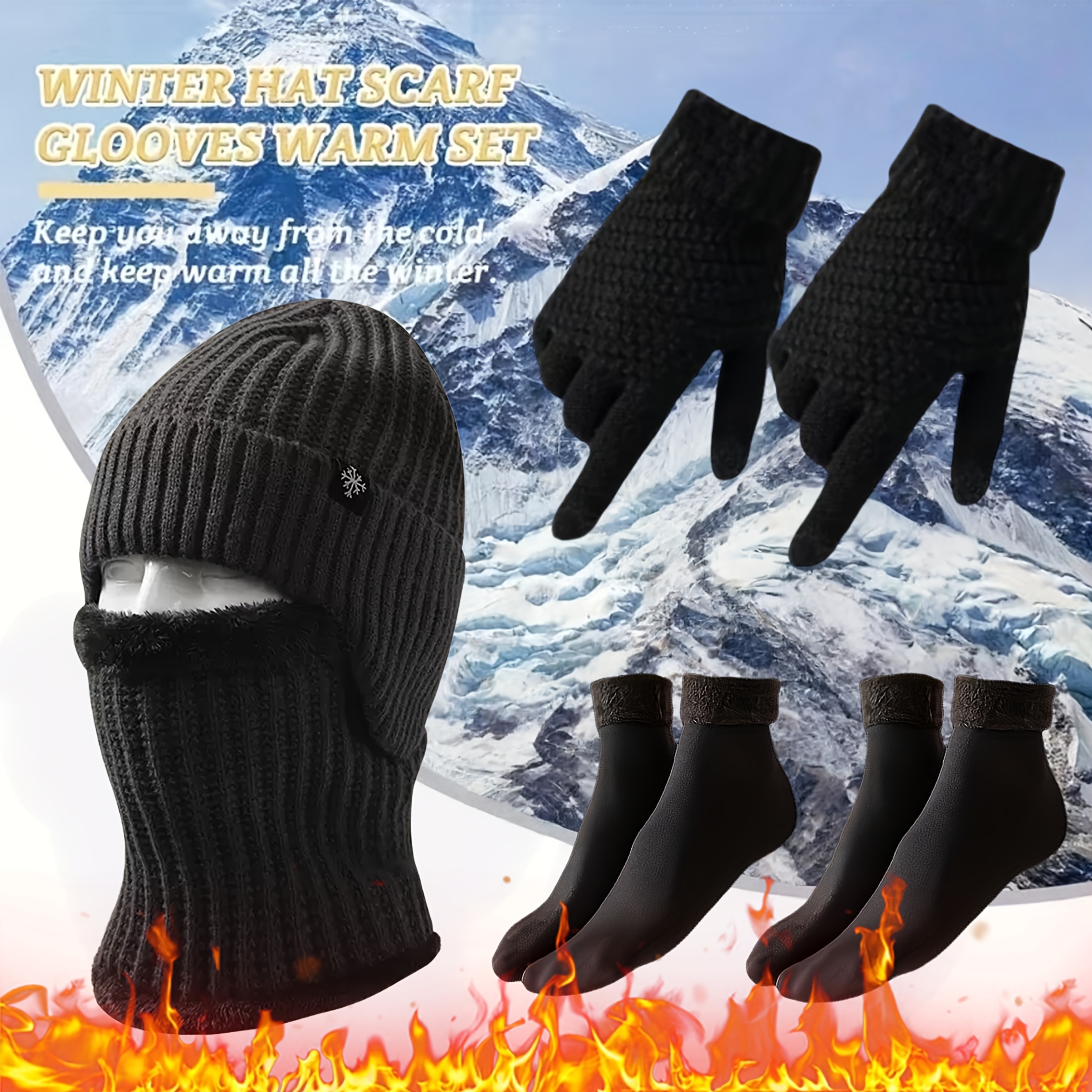 5pcs Winter Warmth Bundle: Ear Protection Hat, Neck Warmer, Touchscreen Gloves & 2 Pairs Thick Socks - Cold Weather Outdoor Gear Suitable for Skiing, for, for Camping - Ideal New Year Gift - Image 5