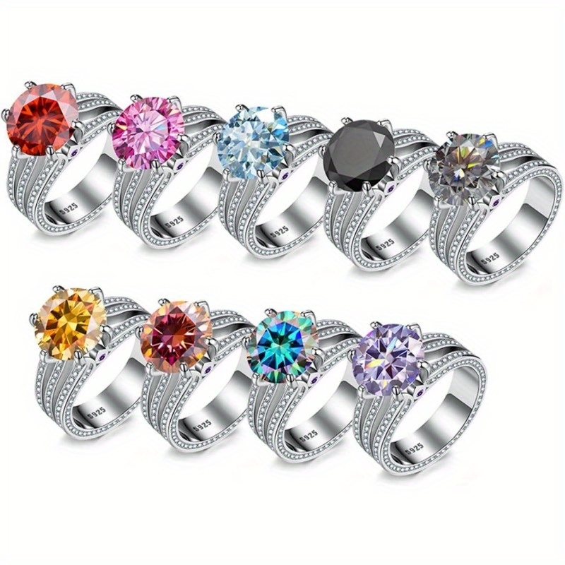 5ct Moissanite Wedding Bands for Women D Color VVS1 Clarity Sterling Silver Rings Blue/ Purple/ Pink Moissanite Engagement Rings with Certificate - Image 6