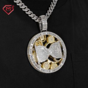 Double Color Rotatable Pendant Round S925 Hiphop Jewelry Pendant Men's and Women's Round Cut, Suitable for Daily Wear, Christmas Gifts, Valentine's Day Gifts, Birthday Gifts, and the Best Gifts for Girlfriends. Unique Jewelry