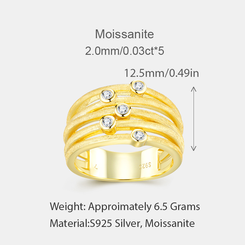 Luxury Birthday Gift Women'S 925 Silvivelli Five-Piece Silica Multi-Layer Golden Plated Hollow Effect Ring | 18K Golden Plated, Moissanite Mosaic, Ideal for Daily and Gift-giving Occasions - Image 6