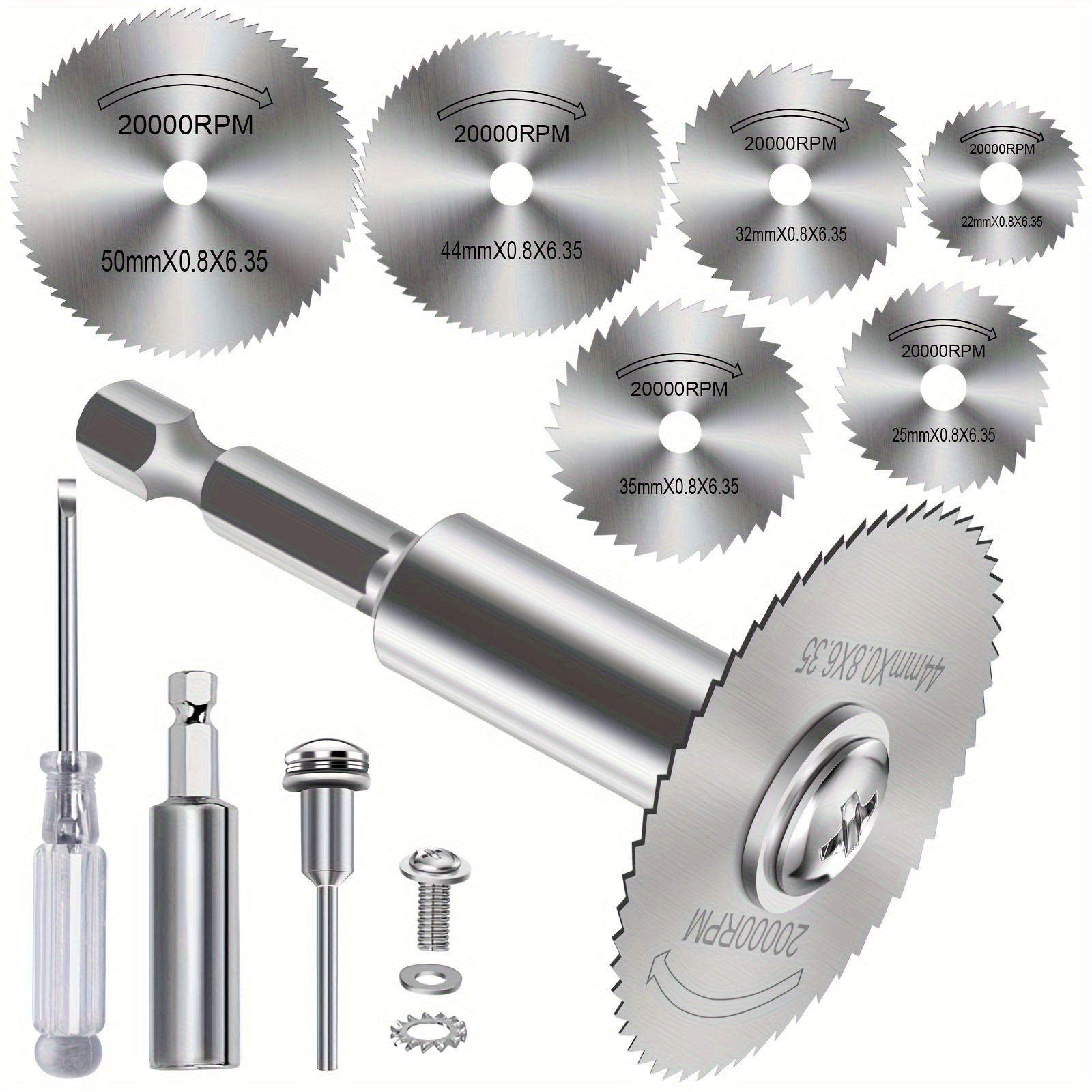Cutting Wheel for Drill, Rotary Tool Cutting Discs with 6pcs Steel Saw Blades, 2pcs 1/4 Inch Hex Short and Long Shank, 1pc 1/8 Inch Round Shank, for Cutting PVC Pipe Wood Metal (Comes with a Screwdriver - Image 7