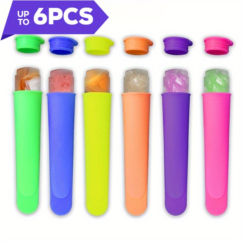 6pcs Silicone Ice Pop Molds - Assorted Colors (Blue, Green, Yellow, Orange, Pink) - Creative DIY Handheld Popsicle Molds for Homemade Ice Cream, Lollipops & More - Durable & Easy to Clean Kitchen Gadgets, Ice Cream Accessories, Playful Kitchenware, Easyrelease Design