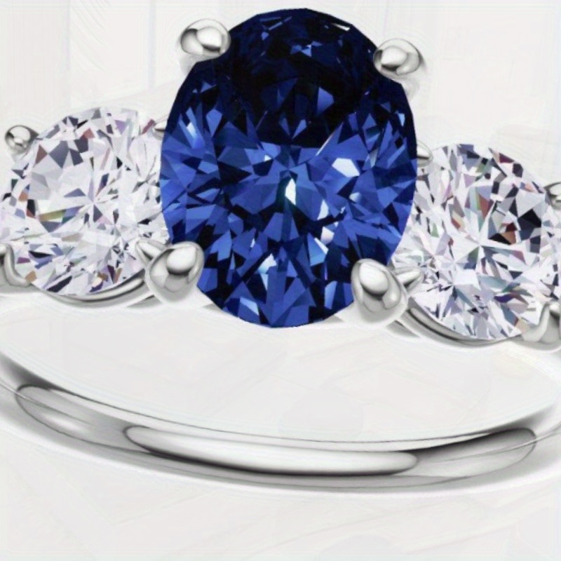 2.00 Lab-Created Oval Sapphire & Gemstone 3-Stone Wedding Ring in Golden - Elegant, 4-Prong Design, Luxury Classic Style, Valentine'S Day and Elegant Occasions, Valentine'S Day Rings | Elegant Wedding Rings | Luxury Ring Designs, Gemstone Wedding Rings - Image 8