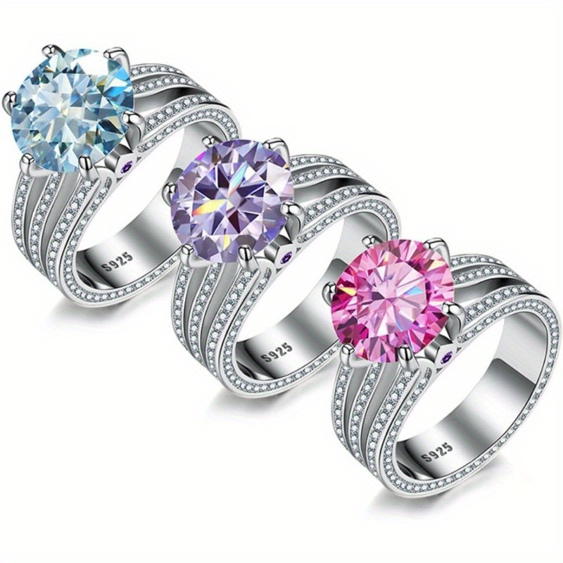 5ct Moissanite Wedding Bands for Women D Color VVS1 Clarity Sterling Silver Rings Blue/ Purple/ Pink Moissanite Engagement Rings with Certificate - Image 4