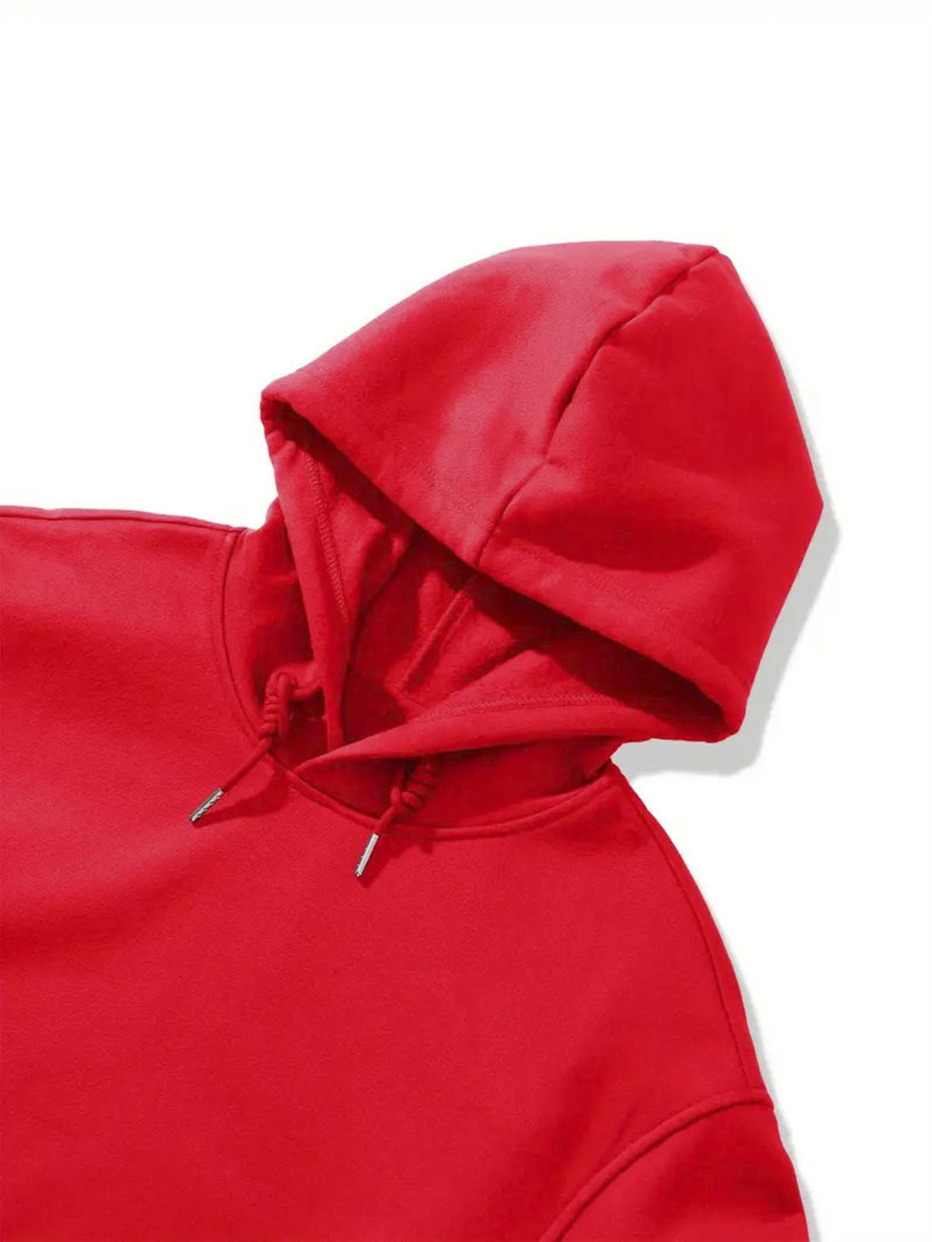 Men'S Red Joyful Face Graphic Hooded Sweatshirt with Smiling Face & Smiling Eyes Print - Soft Mid-Stretch Fabric, Adjustable Drawstring Hood & Kangaroo Pocket, Casual Streetwear for Spring/Fall, Machine Washable Regular Fit Long Sleeve Pullover Swea - Image 3