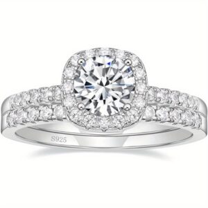1, 25ct 925 Sterling Silver Bridal Rings Sets Cubic Zirconia Halo CZ Engagement Wedding Bands for Women Promise Rings for Her Size 4-11