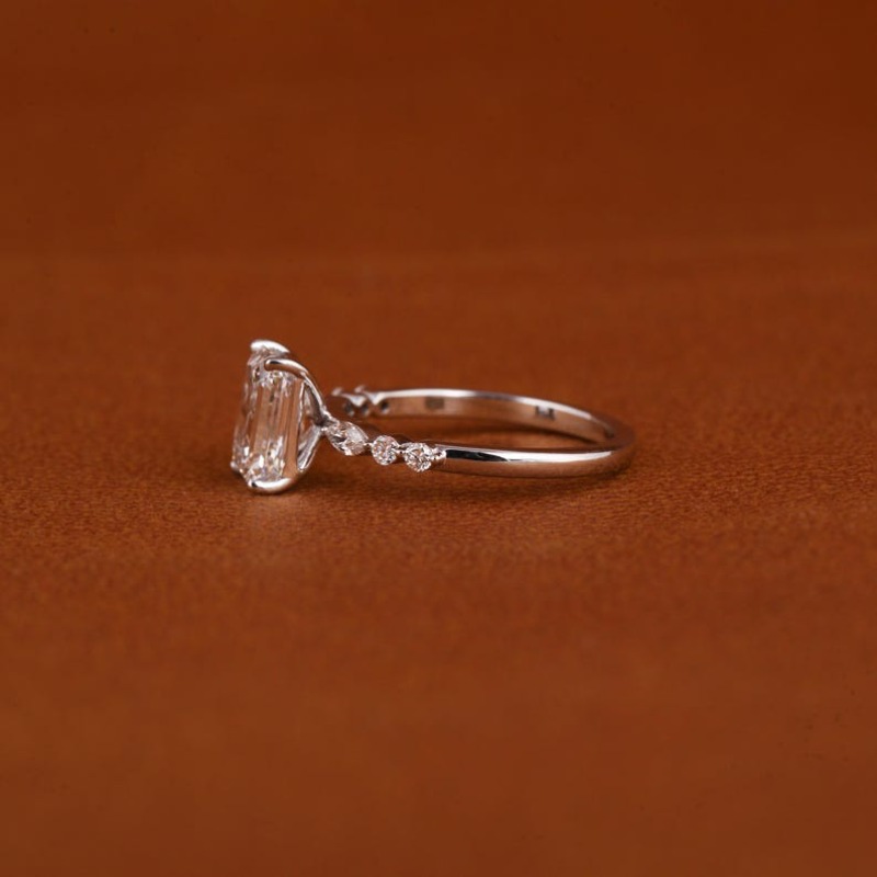 Lab-Created Emerald Cut Lab-created Diamond Engagement Ring with Hidden Halo & Pave Band - Wedding Band, Pave Setting for Year-Round Wear, Christmas Gift, Anniversary (Emerald Gemstone) - Image 3