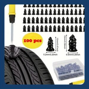 [Tire Repair Plug Kit] 100pcs Boxed Tire Fix Rubber Nails Mushroom Nails Durable Easy to Install Tire Repair Plug, Protective Tire Fix Kit for Cars, Motorcycles, Bicycles and Scooters Quick Repair Tool, Tire Repair Kit, Tire Repair Tools, Car Tire Fix Tool, Car Tire Inflator Kit, Tire Rotora, Tire Performance, Highquality Nails, Roadside Assistance, Offroad Adventure
