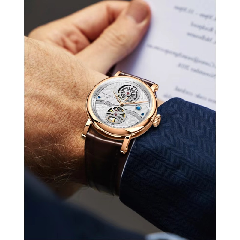 PONIGER Hollowed-out Business Luxury Brand Men's Watch, Luxury Men's Automatic Watch with Genuine Leather Strap - Image 11