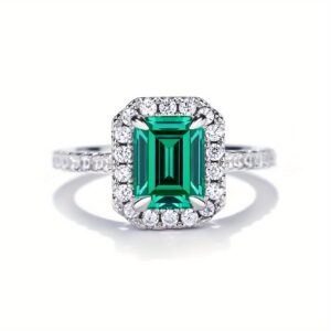Mozambican Moissanite Ring S925 Silver 3 Carat 7 * 2.38gal Green Light Luxury Necklace Earrings Mozambican Moissanite Jewelry Set Elegant Romantic Classic Design Fashion Luxury Jewelry Valentine's Day Birthday Gift Ideal
