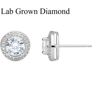 1pair 2pcs S925 Sterling Silver Earrings | Lab Grown D Color VVS1 Classic Halo Stud Earrings with IGI Certificate | Ideal for Graduation, Vacation, Christmas, Mother'S Day, Teacher'S Day | Stylish Jewelry Gift
