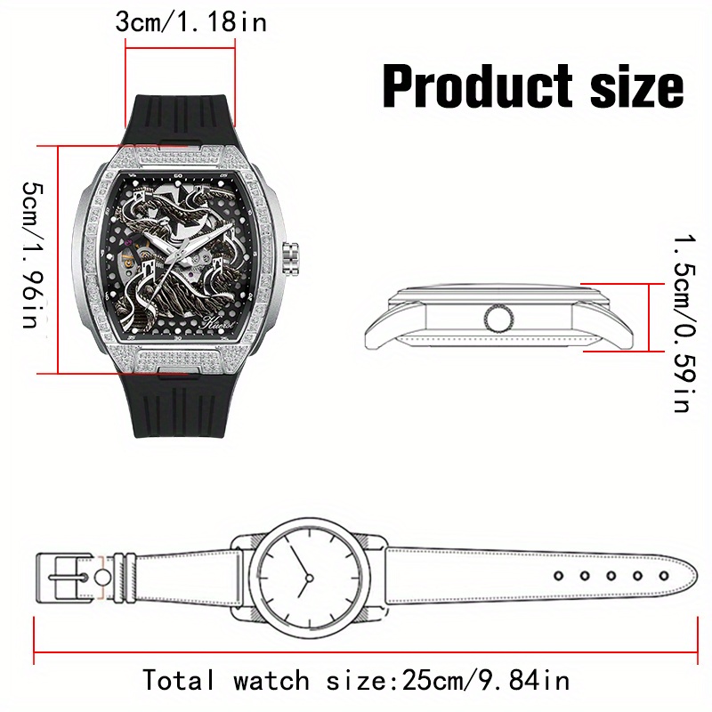 KUERST brand Men's silicone strap wine bar-shaped fully automatic mechanical watch Men's watch 3D stereoscopic double-sided openwork back transparent cool dial designed in the Great Wall style, Mechanical Watches for Men High Quality, Men's Fashion Accessory, Gift for Men, Unique Watch Design, Precision Engineering, Handcrafted Details, Skeleton Dial Watch, Automatic Movement, Fashion Enthusiasts, Young Professionals - Image 4