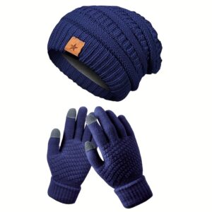 A Winter Warm Set - 2pcs Set - Ladies Hat and Gloves, Solid Color, Stretch Fit, Lightweight, Hand Wash Only, Button Closed, Perfect for New Year's Occasions - Fall/ Winter Accessories