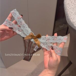 Women's Sexy Sheer Lace Thong Underwear - Low-Rise Seamless Mesh T-Shaped Panties with Bow Tie Closure, Soft Breathable Quick-Dry Comfortable Semi- Full Coverage Leg Opening, Elegant Everyday & Special Occasion Lingerie in Blue/Nude/Black/Navy/White/Pink/Brown, Lingerie For Women, Underwear For Women, Female Underwear, Undies Seamless