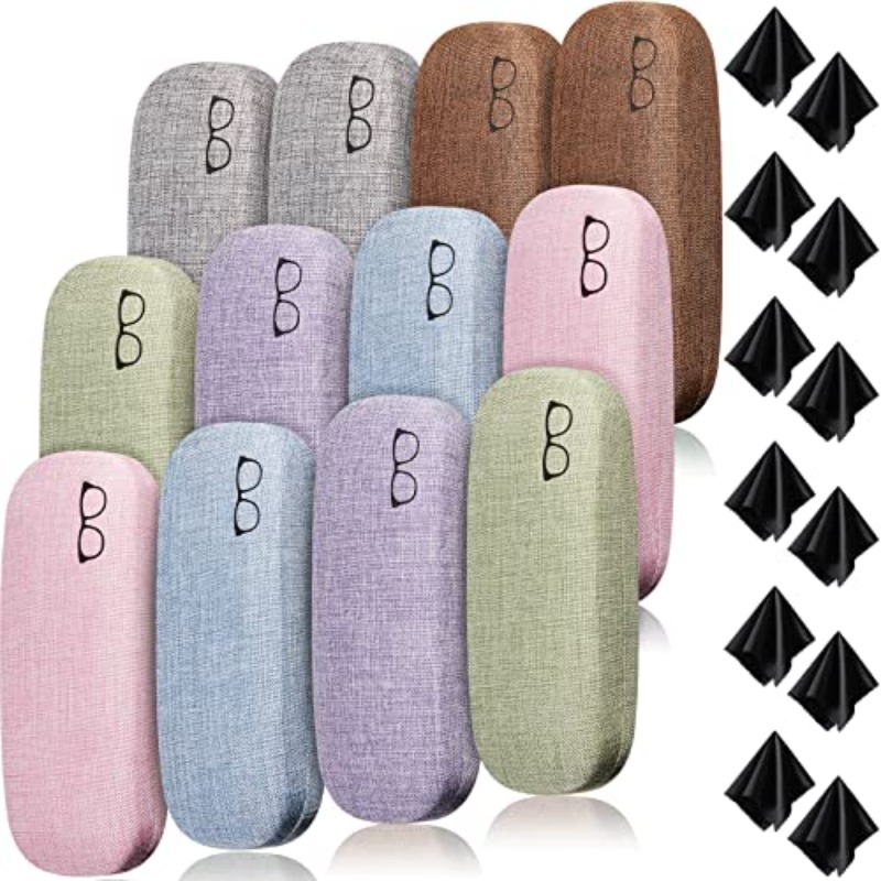 24pcs Bulk Pack Heavy-Duty Hard Eyeglass Case Set with Cleaning Cloth - Metal &…
