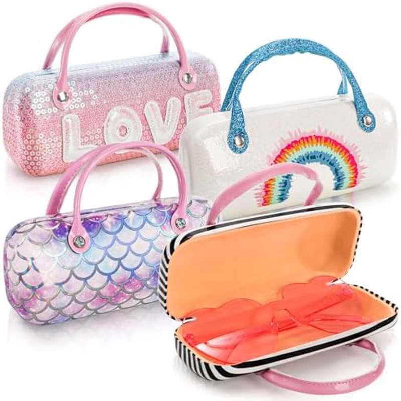 Eyeglass Case for and Women, Hard Shell with Handle, Sparkle Glitter, Protective, Suitable for Makeup Storage