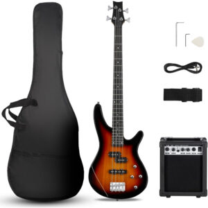 4-String Electric Bass Guitar with 20W Amplifier, PJ Pickup, Maple Neck & Rosewood Fretboard, Basswood Body – Includes Gig Bag, Shoulder Strap, and Accessories – Perfect for Live Performances and Practice Sessions
