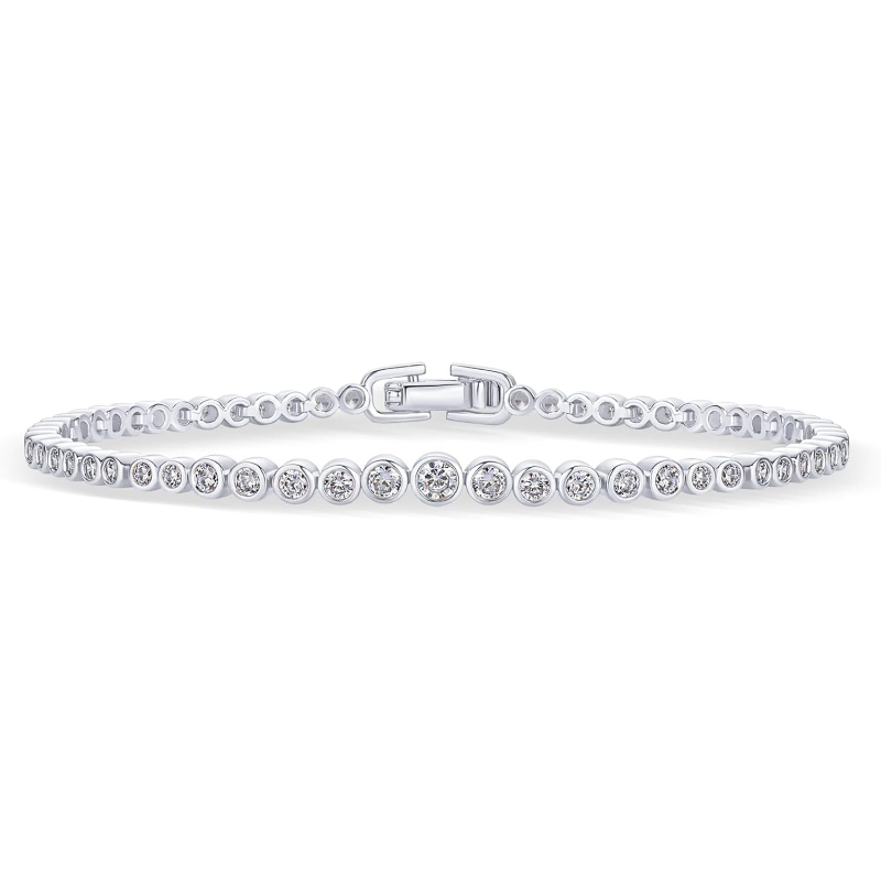 S925 Sterling Silver Tennis Bracelet for Women | Bezel Set with Lab Grown , D Color VVS1, Round Trillion, Trinity, Radiant Pear, Heart Cut Stones | Platinum Plated, Luxury Glitter Style, Ideal for Wedding and Brides, Sizes 6.5/7/7.5in - Image 2