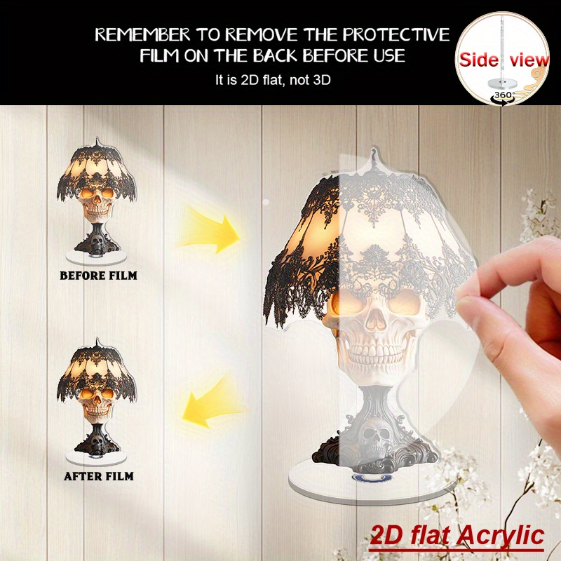 2D Flat, 1pc Modern Acrylic 2D Rotating Skull Desk Decor with Glowing Eyeballs - -Free Spinning Mechanism, Minimalist Gothic for home Office Decoration, Elegant Rotating Skull for Study Room, No /Electricity Required, 2D, 2D Flat - Image 7