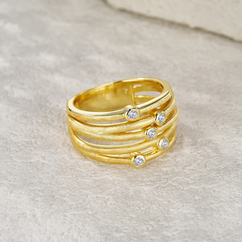 Luxury Birthday Gift Women'S 925 Silvivelli Five-Piece Silica Multi-Layer Golden Plated Hollow Effect Ring | 18K Golden Plated, Moissanite Mosaic, Ideal for Daily and Gift-giving Occasions - Image 4