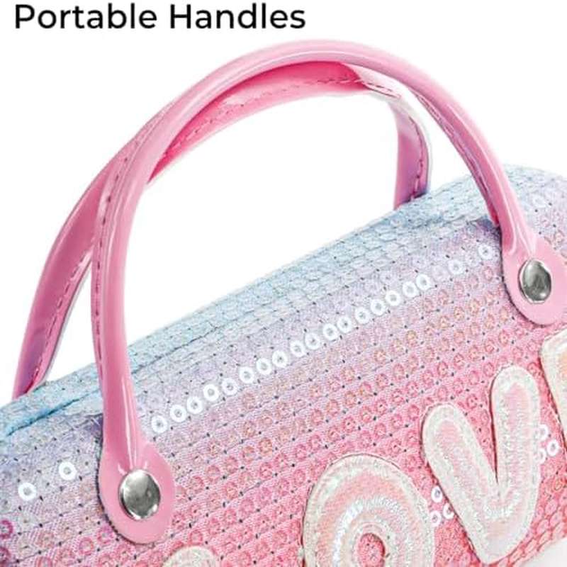 Eyeglass Case for and Women, Hard Shell with Handle, Sparkle Glitter, Protective, Suitable for Makeup Storage - Image 4