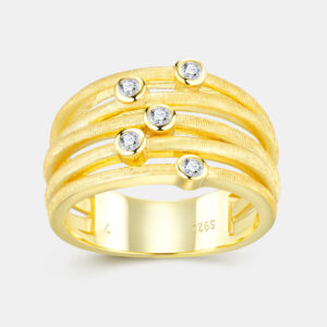 Luxury Birthday Gift Women'S 925 Silvivelli Five-Piece Silica Multi-Layer Golden Plated Hollow Effect Ring | 18K Golden Plated, Moissanite Mosaic, Ideal for Daily and Gift-giving Occasions