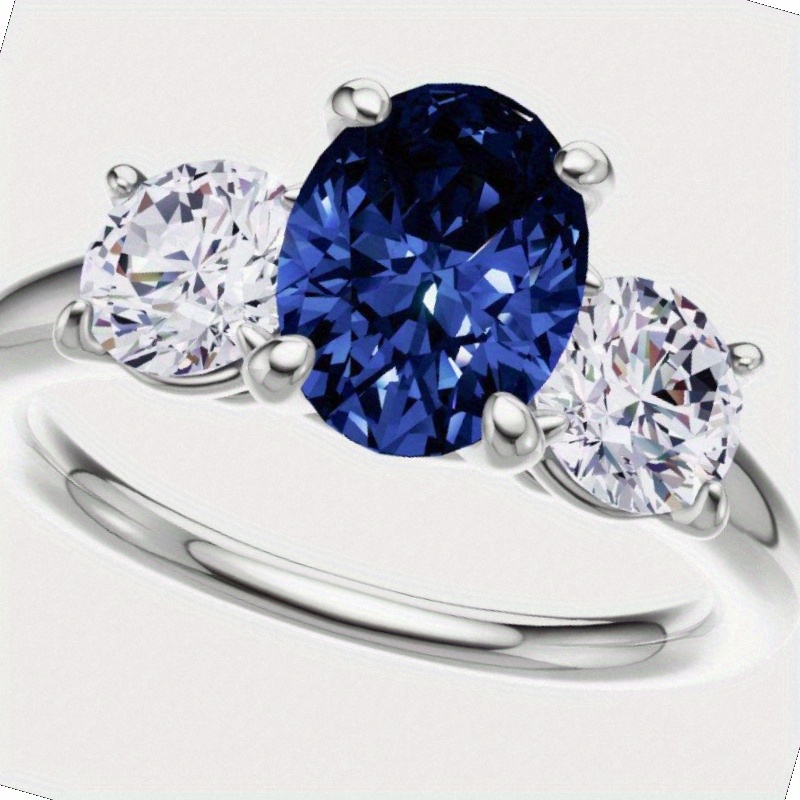 2.00 Lab-Created Oval Sapphire & Gemstone 3-Stone Wedding Ring in Golden - Elegant, 4-Prong Design, Luxury Classic Style, Valentine'S Day and Elegant Occasions, Valentine'S Day Rings | Elegant Wedding Rings | Luxury Ring Designs, Gemstone Wedding Rings - Image 4