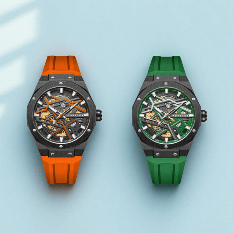 Poniger Fashionable And Casual Fully Automatic Mechanical Men'S Watch, Luxurious And Unique Hollow Design, Suitable For Parties, Sports Wear Men'S Watch, The First Choice For Gifts, Without Battery - Image 4