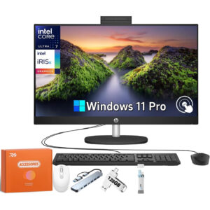 HP All-in-One Desktop Computer, 27" FHD Touch Screen, Intel 12-core Ultra 7 155U(Up to 4.8 GHz), Intel IrisX Graphics, 64 GB DDR5, 4 TB SSD, Wired KB& Mouse, Windows 11 Pro, w/RH-Accessories, Home Office, Workstation Setup, Compact Desktop, Sleek