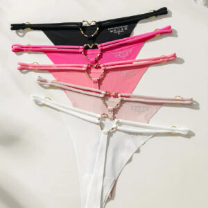 5pcs Women's Low-Rise V-String Thong Underwear Set with Metal Buckle Cross-Back Strap - 5 Colors (Black, Pink, White, Light Blue, Navy) - Comfortable V-Shaped Bikini for Daily Wear & Special Occasions - Non- & Hand Wash