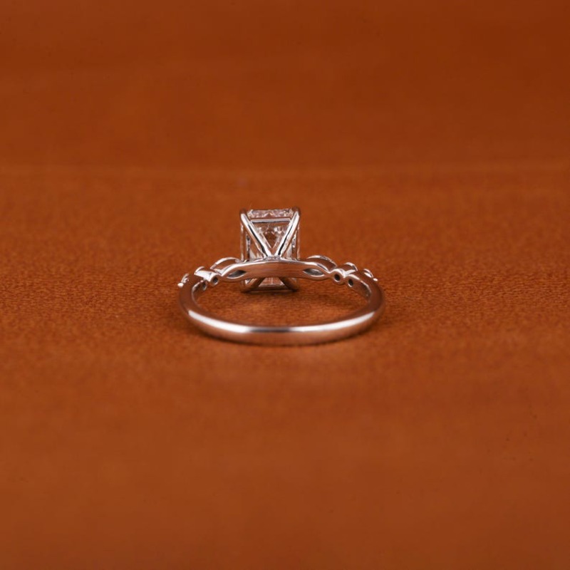 Lab-Created Emerald Cut Lab-created Diamond Engagement Ring with Hidden Halo & Pave Band - Wedding Band, Pave Setting for Year-Round Wear, Christmas Gift, Anniversary (Emerald Gemstone) - Image 4