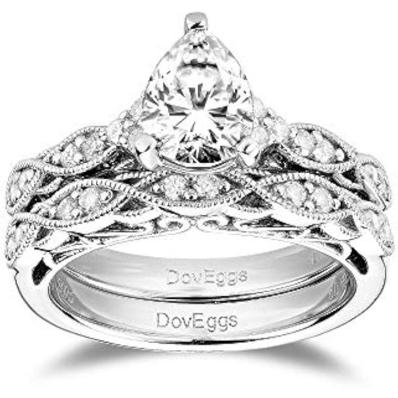 Moissanite Engagement Ring for Women 1.5ct 6X8mm F-G-H Color Pear Shaped Vintag…