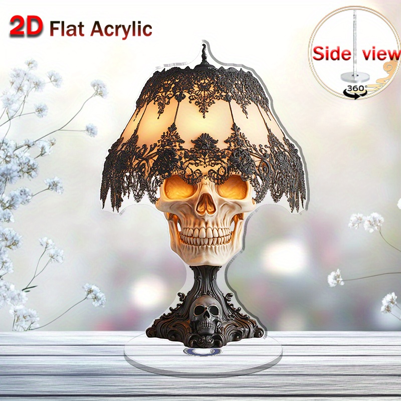 2D Flat, 1pc Modern Acrylic 2D Rotating Skull Desk Decor with Glowing Eyeballs - -Free Spinning Mechanism, Minimalist Gothic for home Office Decoration, Elegant Rotating Skull for Study Room, No /Electricity Required, 2D, 2D Flat - Image 2