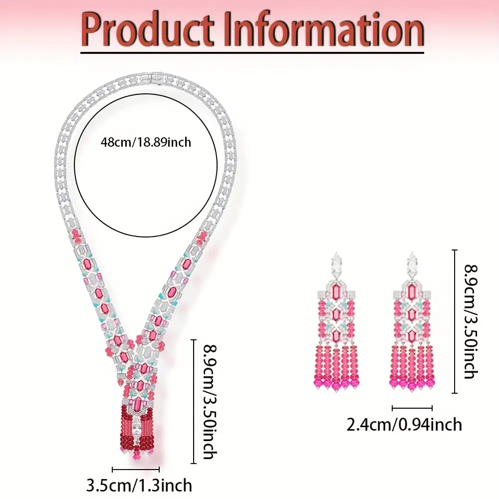 2pcs Exquisite Tassel Necklace and Earrings Set, Plated, Suitable for Daily Wear and Gifting, Party Favors, Holiday Parties, Dates, Vacations, Birthdays, Anniversaries, Valentine'S Day, Travel, Holiday Gifts, For Teenager - Image 2