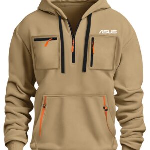 Men'S ASUS Inspired Graphic Hoodie - with Yellow ASUS Logo, Zip-Up Casual Pullover, Regular Fit Long Sleeve Sweatshirt for Fall/Winter, Tech-Themed Outdoor