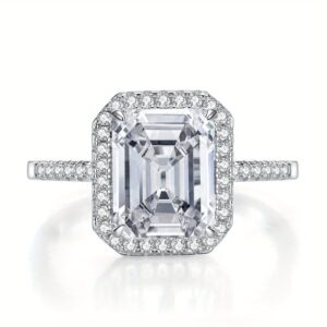 Silver jewelry new S925 sterling silver imitation high carbon Moissanite luxury inlaid retro 8 * 10mm rectangular ring, unisex gifts for girlfriends, Mother's Day, Valentine's Day