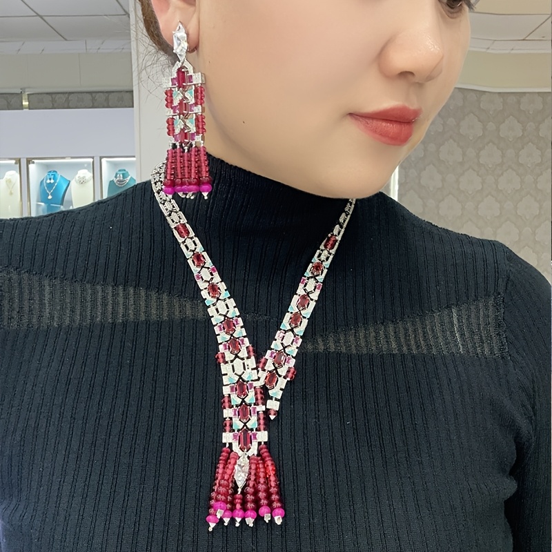 2pcs Exquisite Tassel Necklace and Earrings Set, Plated, Suitable for Daily Wear and Gifting, Party Favors, Holiday Parties, Dates, Vacations, Birthdays, Anniversaries, Valentine'S Day, Travel, Holiday Gifts, For Teenager - Image 6