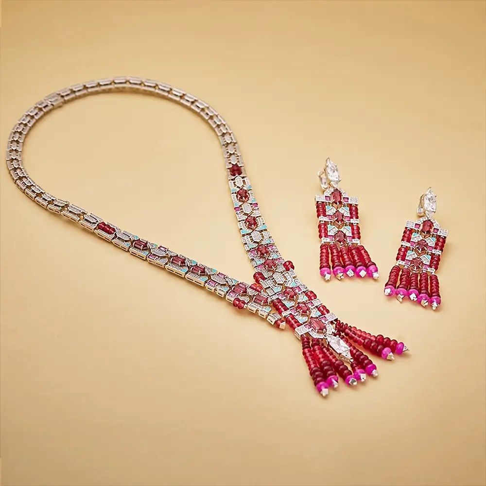 2pcs Exquisite Tassel Necklace and Earrings Set, Plated, Suitable for Daily Wear and Gifting, Party Favors, Holiday Parties, Dates, Vacations, Birthdays, Anniversaries, Valentine'S Day, Travel, Holiday Gifts, For Teenager - Image 3