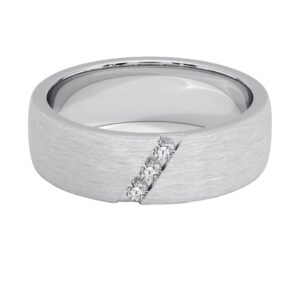 Modern Men'S Wedding Band, 0.9ct Round Lab Created Three Stone Ring In S925 Sterling Silver, Elegant Brushed Matte Finish, 0.3ct Center, Passes Tester, Ethical Jewelry