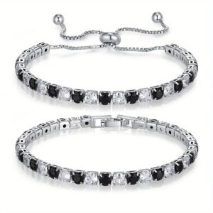 Zirconia Bracelet Set with Full Waterstones Plated K Fashion Design Tennis Bracelet Two-Pack, Jewelry, Bracelet, Bracelet Set, Bracelet Set For Women, Bracelet Set For Women Elegant, Bracelet Set For Women Luxury