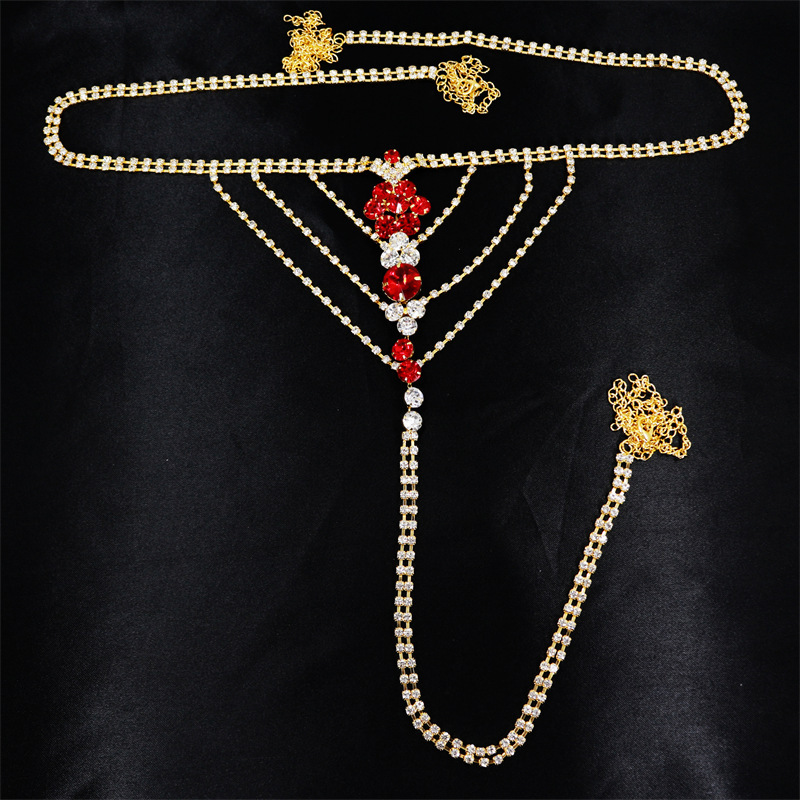 1pc Women'S Sexy Body Chain - Red & White Rhinestone Panty Chain with, Durable Metallic Chain for Valentine'S Day, Nightclub, Party - Sexy Lingerie Jewelry Gift for Her, Nightclub Accessory, Bold Fashion Statement, Sparkling Crystals, Nightlife Outfit, Trendy Design, Highquality Crystals, Fashion Lovers - Image 4