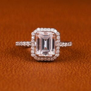 2.50 CT Emerald Cut Lab Halo Engagement Ring | , 14K Golden Plated, Elegant and Easy Style, Suitable for All Seasons and Gift-giving Occasions