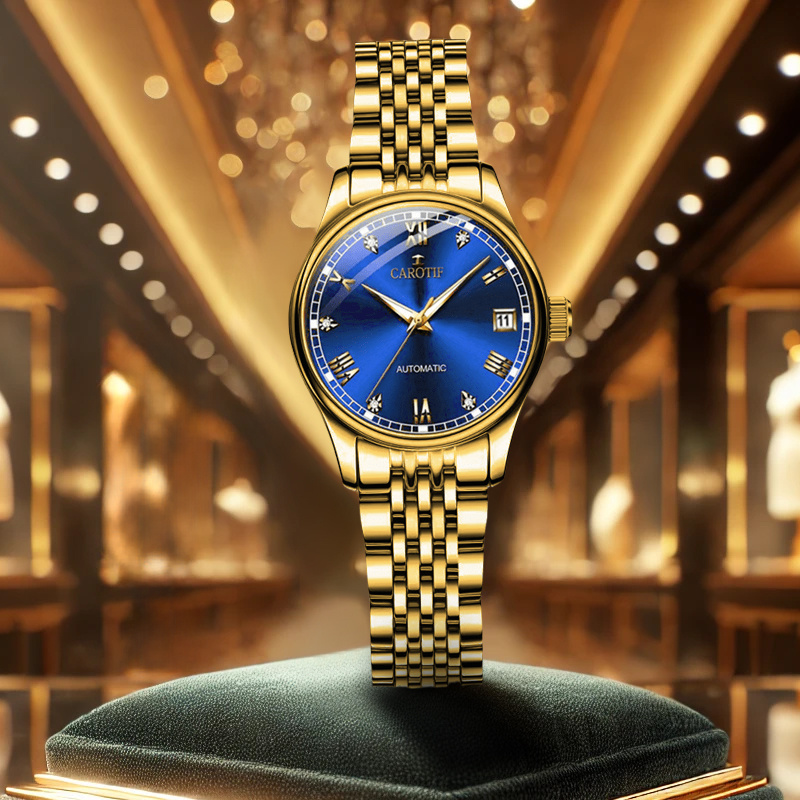 2pcs Set Women'S Yellow | College Style, Fashionable and Elegant, Luxury Alloy Mechanical Watch and Bracelet Gift Box Set for Christmas, Halloween, Thanksgiving - Image 6