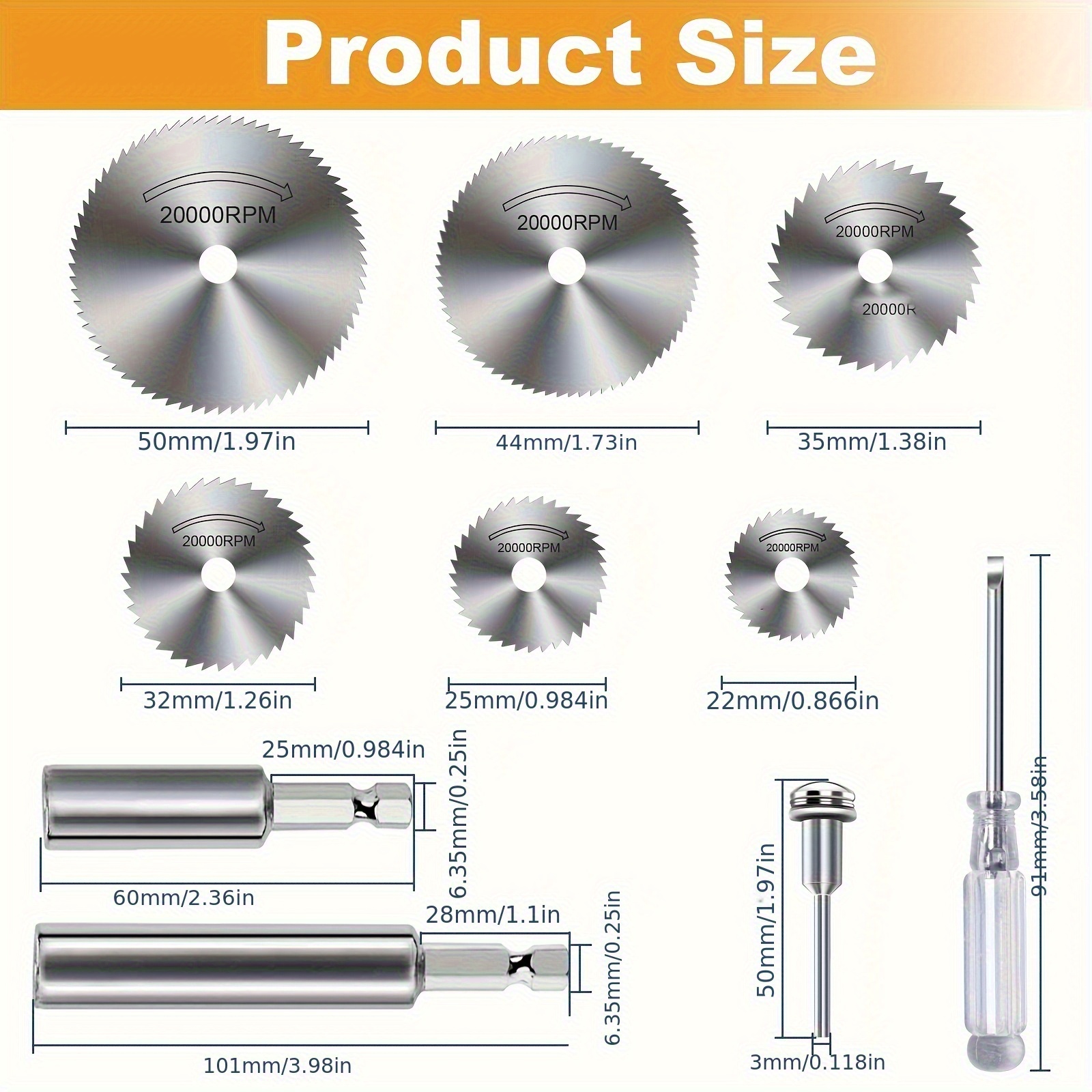 Cutting Wheel for Drill, Rotary Tool Cutting Discs with 6pcs Steel Saw Blades, 2pcs 1/4 Inch Hex Short and Long Shank, 1pc 1/8 Inch Round Shank, for Cutting PVC Pipe Wood Metal (Comes with a Screwdriver - Image 8