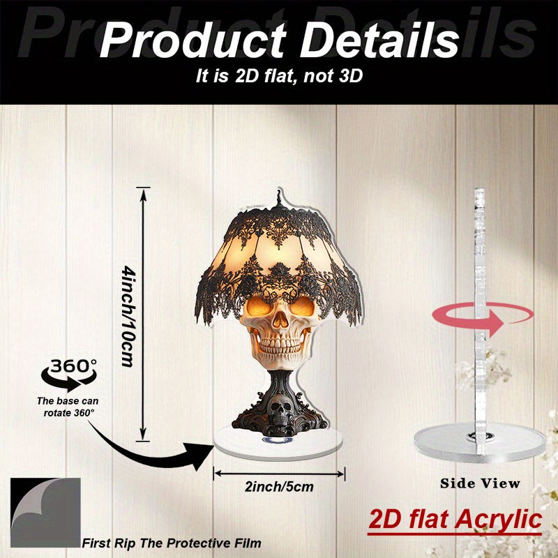 2D Flat, 1pc Modern Acrylic 2D Rotating Skull Desk Decor with Glowing Eyeballs - -Free Spinning Mechanism, Minimalist Gothic for home Office Decoration, Elegant Rotating Skull for Study Room, No /Electricity Required, 2D, 2D Flat - Image 6