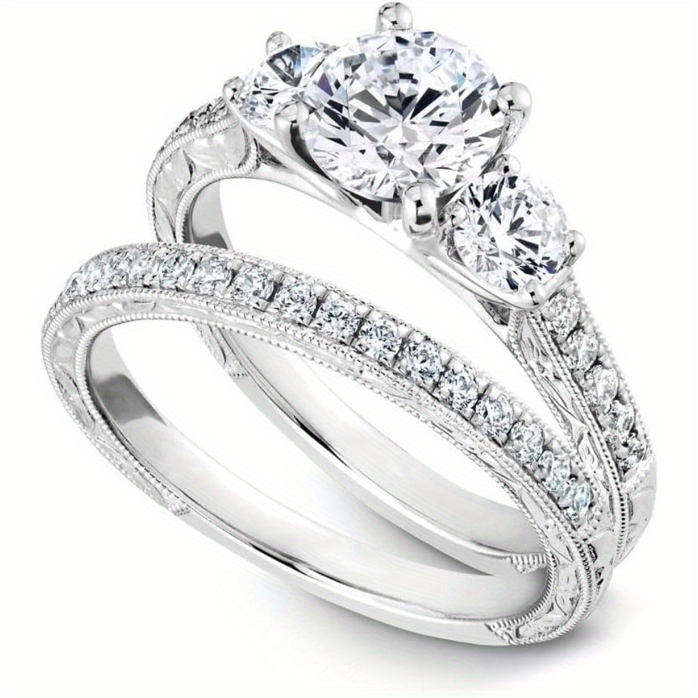 Moissanite Engagement Rings Set 925 Sterling Silver White Golden/ Yellow Golden/ Rose Golden Wedding Rings Bridal Rings Set for Women, D Color VVS1 Round Cut Bridal Sets for Women - Image 4