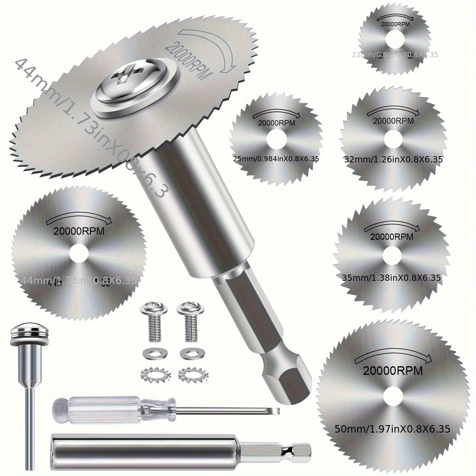 Cutting Wheel for Drill, Rotary Tool Cutting Discs with 6pcs Steel Saw Blades, 2pcs 1/4 Inch Hex Short and Long Shank, 1pc 1/8 Inch Round Shank, for Cutting PVC Pipe Wood Metal (Comes with a Screwdriver - Image 6
