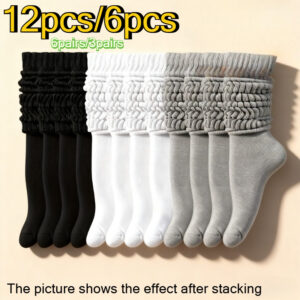 12pcs/6pcs - Mid-calf Couple Warm Socks - Breathable Solid Color Stacked Long Socks, Suitable for All Seasons, Laid-back Style Design, Durable, Essential for Long Socks, Suitable for Christmas/Valentine's Day/couple Gifts, Fashionable and Versatile